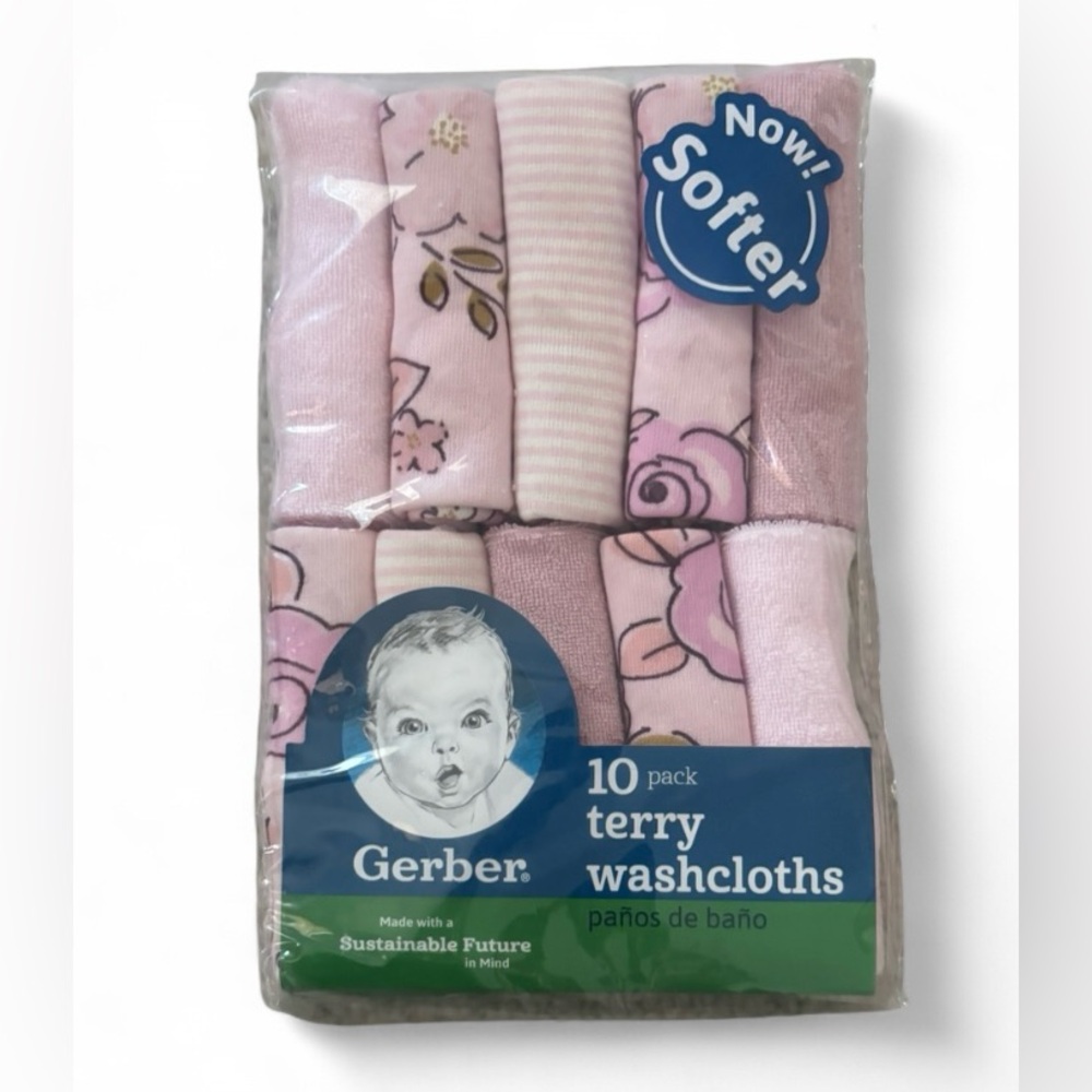 Gerber Pink and White Terry Washcloth Set for Baby